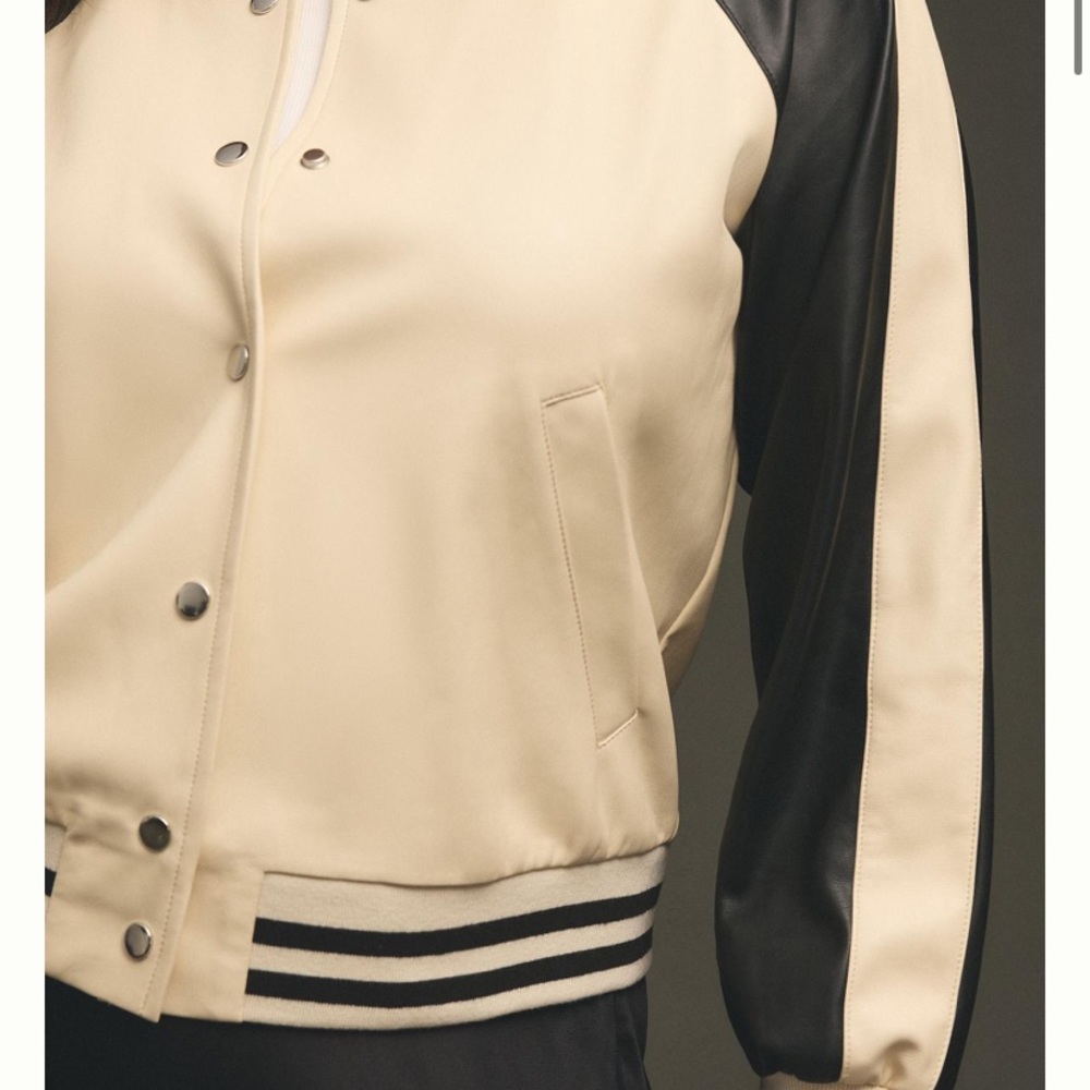 By Anthropologie Colorblock Faux Leather Bomber Jacket